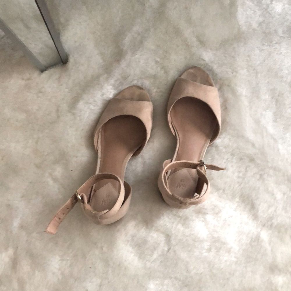 Blush pink low block heels